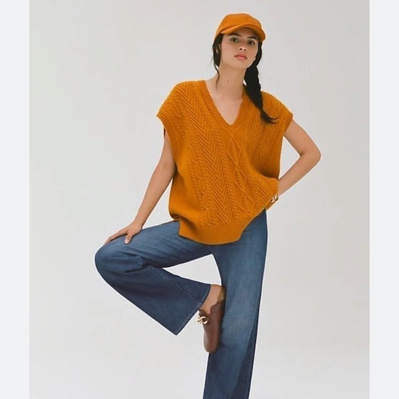 Anthropologie Cable Knit Tunic Vest Orange OS - Picture 1 of 12